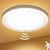 Allesgute 18W LED Deckenleuchte mit Bewegungsmelder, Rund Panel Deckenlampe mit Dämmerungssensor, Ultra Flach Aufbaulampe Bewegungssensor Leuchten Warmweiß für Bad/Keller/Balkon/Gang