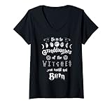 Damen We Are The Granddaughters Of The Witches Halloween Mondphase T-Shirt mit V