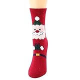 Mengove Damen Weihnachtskorallen-Fleece-Socken Elch-Schneemann-Glocke-Druck verdicken Anti-Rutsch-Boden-Teppich In-Tube-Baumwollsock