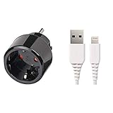 Brennenstuhl Reisestecker/Reiseadapter (Reise-Steckdosenadapter für USA Steckdose und Euro Stecker) schwarz & Amazon Basics Lightning auf USB A Kabel, Apple MFi Zertifiziert - Weiß, 0,9 m, 1er Pack