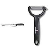 Victorinox Konditorsäge mit Wellenschliff, Swiss Made, Rutschfester Griff, Rostfrei, Edelstahl, schwarz & Tomaten- und Kiwischäler, Rostfreie Pendelklinge, Zweischneidig, schw