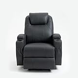 Fernsehsessel Relaxsessel Massagesessel mit Wärmefunktion und Vibration, TV Sessel mit Liegefunktion mit USB,neu Black-PU