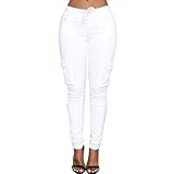 VRTUR Hosen, Damen Freizeithose Stretch Beiläufig Skinny Jogginghose Mode Hip Push up Slim Fit Pants Einfarbig Hose, Bequeme Elastischer Taille Jeans Weiß M