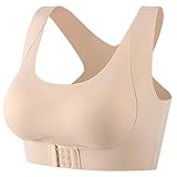 Unterwäsche Damen Täglicher BH Nahtloser Ohne Bügel BH Mit Frontschnalle Abnehmbarer Polsterung Push Up Bustier Komfort Schlaf BHS Alltagswäsche T-Shirt-BH (Khaki, XXXL)