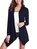 Sykooria Damen Strickjacke Lang Draped Cardigan Sweater Langarm Casual Strickpullover (Navy blau, XXL)