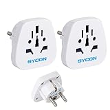 SYCON 2PCS Universal Reiseadapter Welt zu Europa, Reisestecker auf Deutsche Steckdose, zum Anschluss Ausländischer Geräte Deutschland England Frankreich Korea China, Typ-E/F Stromadapter Stecker Weiß