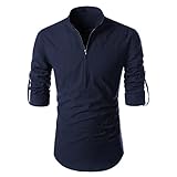 T-Shirt Herren Slim Fit Reißverschluss V Ausschnitt Entwurf Pullovers Herren Einfachheit Lässig Einfarbig Langarm Shirt Herren Komfortabel Leichter T-Shirt H