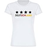 T-Shirt Deutschland mit Vier Sterne auf der Brust Trikot Damen weiß Gr. S-2XL - Fanshirt Fanartikel Fanshop Trikot Fußball EM WM Germany,Größe:M