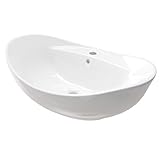 Keramik Aufsatzwaschbecken KBW011 Waschtisch Waschschale Waschbecken Oval Weiß mit Armaturloch 60