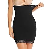 Joyshaper Damen Unterrock Hohe Taille Bauch Weg Miederrock Half Slip Nahtlose Spitzen Halbunterrock Figurformende Shapewear Unterwäsche, Schwarz, M