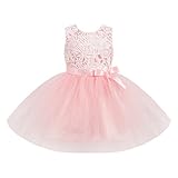 TTAO Baby Mädchen Festliich Kleider Ärmellos Spitzen Tüll Blumenmädchenkleid Hochzeitskleider Festzug Party Outfits Rosa 68-74