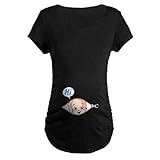 Battnot Damen Umstandsmode Blusen Sommer Kurzarm Rundhals Bequeme Schwangerschaft Baby im Taschen Druck Oberteil Mutterschafts Umstandstop, Frauen Umstandstunika Weste Womens Kleidung T-Shirt S-XXL