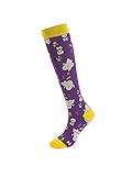 Halloween-Sportsocken für Damen und Herren, lustige Schädel-/Eulenmuster, Kompressionsstrümpfe für den Außenbereich, Radsport, Lila, Gelb_s-m, O