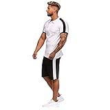Take Idea Trainingsanzug Herren Mode Schulter Streifen Slim Fit Kurzarm Tshirt Mit Umlegekragen Sport Shorts Mit Kordelzug Atmungsaktiv Jogginganzug Bequeme Sportanzug Stretch Fitnessanzug