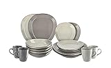 Peill + Putzler Kombiservice 16-teilig Weiß Steinzeug 4x Dessertteller Ø 22,5cm,4x Speiseteller Ø 30cm,4x Schale Ø 23cm,4x Kaffeebecher 300ml, Farbe-Dekor:Grau-Dunkelg