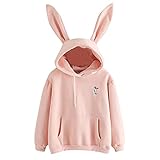 Damen Sweatshirt Pulli Pullover Teenager Mädchen Hasen Ohren Kapuzenpullover Top Kawaii Hoodies Herbst Winter Tops Bluse Hase Drucken Langarmshirt Streetwear Kapuzen Frauen Mode Langarm M