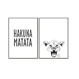 Baby Lion Poster Wildlife Tier Schwarz Weiß Wand Bilder Bilder Hakuna Matata Zitate Skandinavische Leinwand Bild Wohnkultur 30x40cm * 2 Kein R