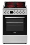 Simfer Standherd 50 cm mit Glaskeramikkochfeld FS 4249 | 47 Liter | Zweikreis & Bräterzone | 4 Hilight-Zonen | Grillfunktion | Umluft | Teleskopauszug | Geschirrwagen | Digitaler Timer | Seiteng