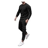 IQYU Freizeitanzug Herren Basic Urban Einfarbig Einfachheit Pullover Stretch Freizeithose Mit Kordelzug Atmungsaktiv Jogginganzug Bequeme Sportanzug Mode Street Trainingsanzug