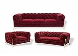 JVmoebel Chesterfield Sofa Set 3+2+1 Sitzer Samt Velour Garnitur Gold Design Farbwahl N