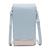 Kleine Handy Umhängetasche Damen Handytasche zum Umhängen Leder Crossbody Schultertasche mit Handyfach Farbabstimmung Brieftasche Handyhülle für iPhone 13/12/11/XR/XS, Handy bis zu 7 Zoll (Blau)