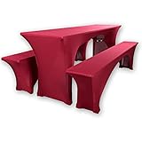 Gräfenstayn® Leopold Stretch - Biertischhussen-Set 3 tlg für Bierzeltgarnitur - 50cm oder 70cm Tischbreite - mit Öko-Tex Siegel Standard 100 :'Geprüftes Vertrauen' 30566 (Bordeaux, 50x220cm)