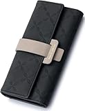 PAULO SERINI® Geldbörse Damen - Portemonnaie Damen 100% veganes Leder - Geldbeutel für Frauen groß mit 9 Kartenfächern Frauen - Women Wallet Onyx Black - schw