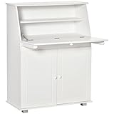 HOMCOM Sekretär Schreibtisch Kommode Schreibkommode Klappensekretär platzsparender Computertisch mit Schrank Weiß 82 x 38,5 x 107
