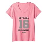 Damen Lustiges Offizielles 16 Quaranteen 2021 Sechzehn 16 T-Shirt mit V