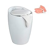 WENKO Badhocker Candy weiß, Badhocker mit Wäschesammler, klappbarer Hocker mit Stauraum fürs Bad, multifunktional, 20 l Fassungsvermögen, mit Gratis 2er Set Schw