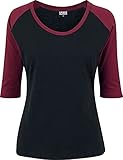 Urban Classics Damen Ladies 3/4 Contrast Raglan Tee T-Shirt, Mehrfarbig(blk/burgundy), S