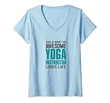 Damen So sieht ein cooler Yogalehrer aus Yog Geschenk Yoga-Lehrer T-Shirt mit V