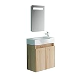 Alpenber Waschbecken Sanitär Keramik Becken I Unterschrank Farbe Bamboo Spiegel mit LED Beleuchtung I Badezimmer Möbel Komplett SET 55 cm B