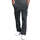 Herren Jogginghose Sporthose Baumwolle Baggy Sweat Pant Hose Freizeithose Loose Fit Sweat Baggy Multi-Tasche Cargohosen Elastischer Bund mit Kordelzug Traininghose H