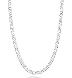 Miabella Massiv 925 Sterling Silber Italienisch 3mm, 4mm, 6mm, 7mm Diamantschliff Solid Flat Mariner Gliederkette Halskette für Frauen Männer, 16-30 Zoll Made in Italy (16, 4mm)