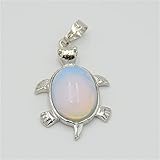 XINTAOSM Naturstein 1 STÜCK Tierschildkröte Natürliche Steine ​​Perlen Anhänger für Halskette Mode Silber Überzogene Tiger Eye Turtle Charms Schmuck Fundungen (Metal Color : Opal)