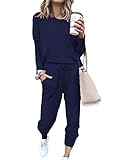 WXDSNH Damen Anzug Langarm T-Shirt Hose Lose Einfarbig Herbst Und Winter Casual Top