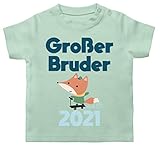 Geschwister Bruder und Schwester - Großer Bruder 2021 Fuchs - 12/18 Monate - Mintgrün - großer Bruder 2021 Fuchs - BZ02 - Baby Shirt für Mädchen und Jung