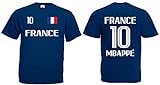 Frankreich Mbappé Herren T-Shirt EM 2020 Trikot Look Style Shirt Dunkelblau S