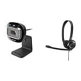 Microsoft LifeCam HD-3000 (Webcam, Skype Zertifiziert) & Sennheiser PC 5 - Passives Geräuschunterdrückendes Multi-Plattform On-Ear-Stereo Headset PC, Kopfhörer mit Kabel & Mik