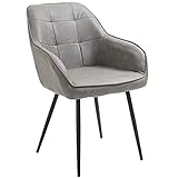 HOMCOM Esszimmerstuhl mit Rücklehne Armlehne moderner Küchenstuhl Sessel für große Menschen Kunstleder Schaumstoff Metall Grau 61 x 58 x 84