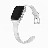 JIANPUXIANG. Echte Kuh-Leder-Metallschnalle Slim-Bänder für Apple Watch-Serie 6 SE 5 4 3 2 38MM 42MM Riemenarmband für Watch 4 4 0MM 44MM. (Band Color : White, Band Width : for 42MM and 44MM)