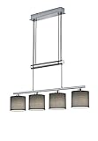 lightling modern Pendelleuchte Marita 4-flammig nickel matt Metall, Stoffschirm grau, höhenverstellbar, exkl. 4 x E14 max. 28W, Höhe 95-150 cm, Breite 77