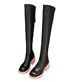 Hohe Stiefel für Frauen Freizeit Plattform Bequem Slim Fit Elastische Mode Runde Zehe Chunky Heel Oberschenkel Hohe Overknee S