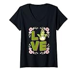 Damen Lustige Liebe Frösche Frauen Mädchen Gärtner und Frosch oder Kröte Fans T-Shirt mit V