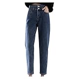 AFFGEQA Damen Jeanshosen Thermohose mit Hohem Bund Locker Dick Warm Fleece Geradem Casual Freizeithose Schlaghose Jogging