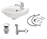 Domino Eco 40 Keramik Waschtisch-Set | Komplettset | 40 cm | Weiß | Einhandmischer | Siphon | Ideal für kleines WC / Gäste-T