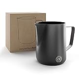 BRAVE ELEPHANT® Milchkännchen Edelstahl 350ml [Black Mat] - Rostfreie Milchkanne Edelstahl für Latte Art - Barista Milchkännchen - Innovatives Milchschaumkännchen – Aufschäumkännchen für B