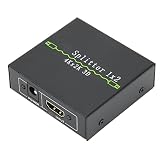 4K HDMI Splitter, HD Multimedia Interface Splitter 1 in 2 Out 4K 30Hz Aluminiumlegierung Bildschirmsplitter für HDTV, STB, DVD, PS3, Projektor Usw.(EU)