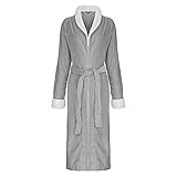 Winter Bademantel Damen & Herren Kuschel Lang Fleece Schalkragen Unisex SPA Saunamantel Winter Dicker Warme Bademäntel Kimono Weich Plüsch Nachtwäsche. (03-Grau, XL)